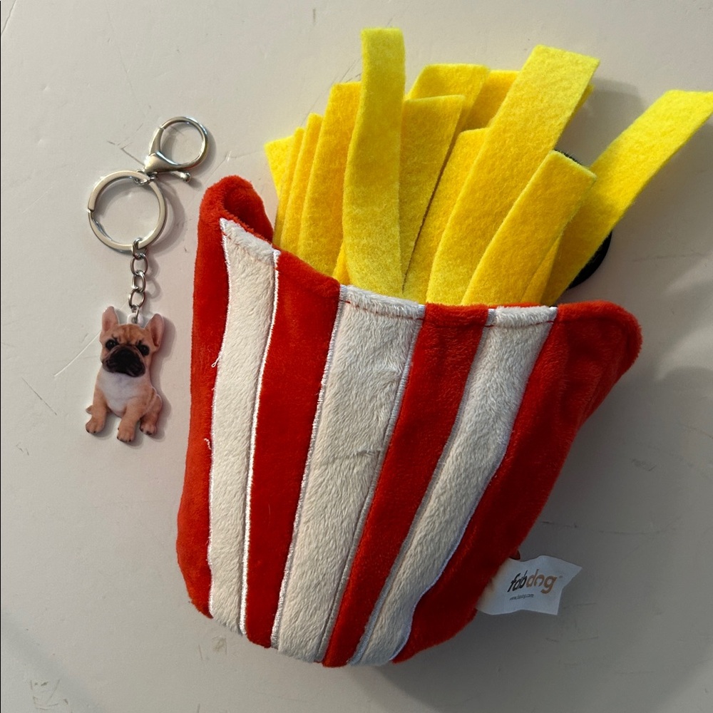 French fry dog toy NEW with squeaker and a French Bulldog keychain